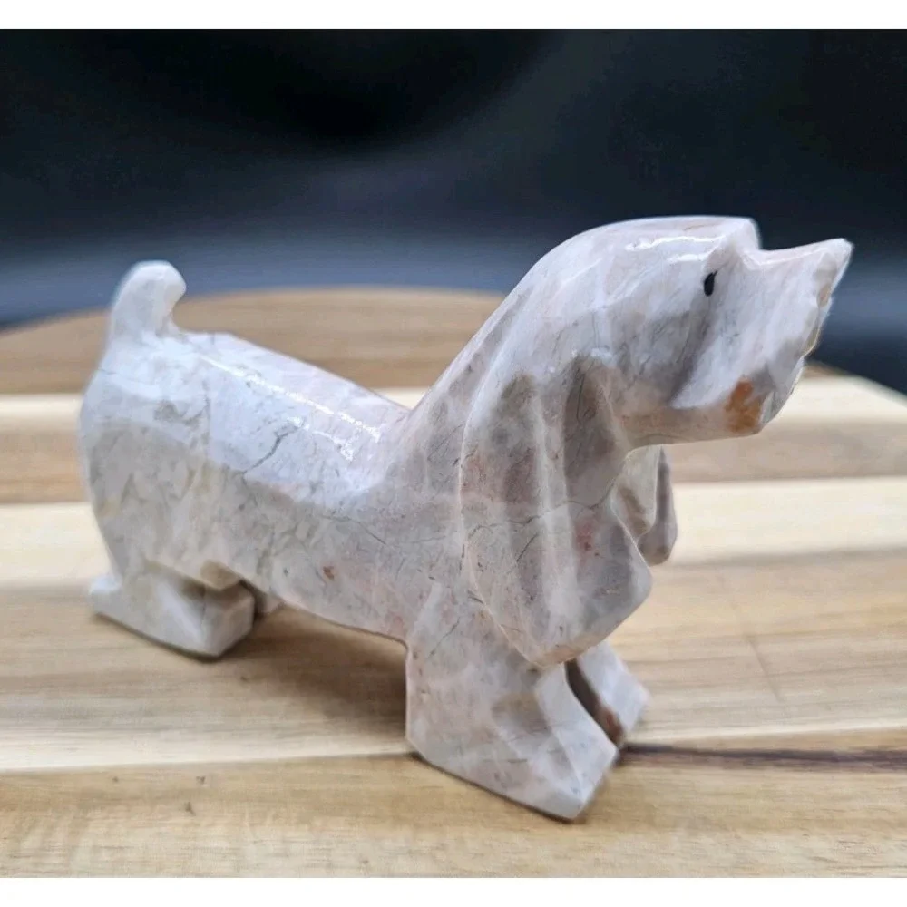 Vintage Carved‎ Marble Onyx Stone Basset Hound Dog Figurine Rock